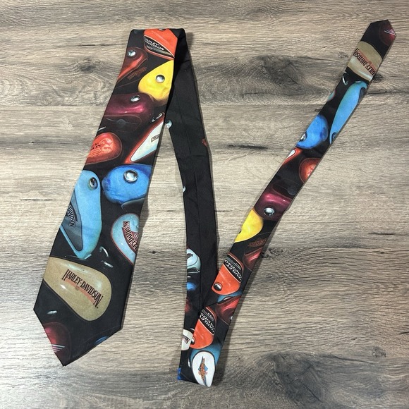 Vintage Ralph Marlin - Harley Davidson Motorcycle Neck Tie Custom Tanks 1994 - Picture 2 of 4
